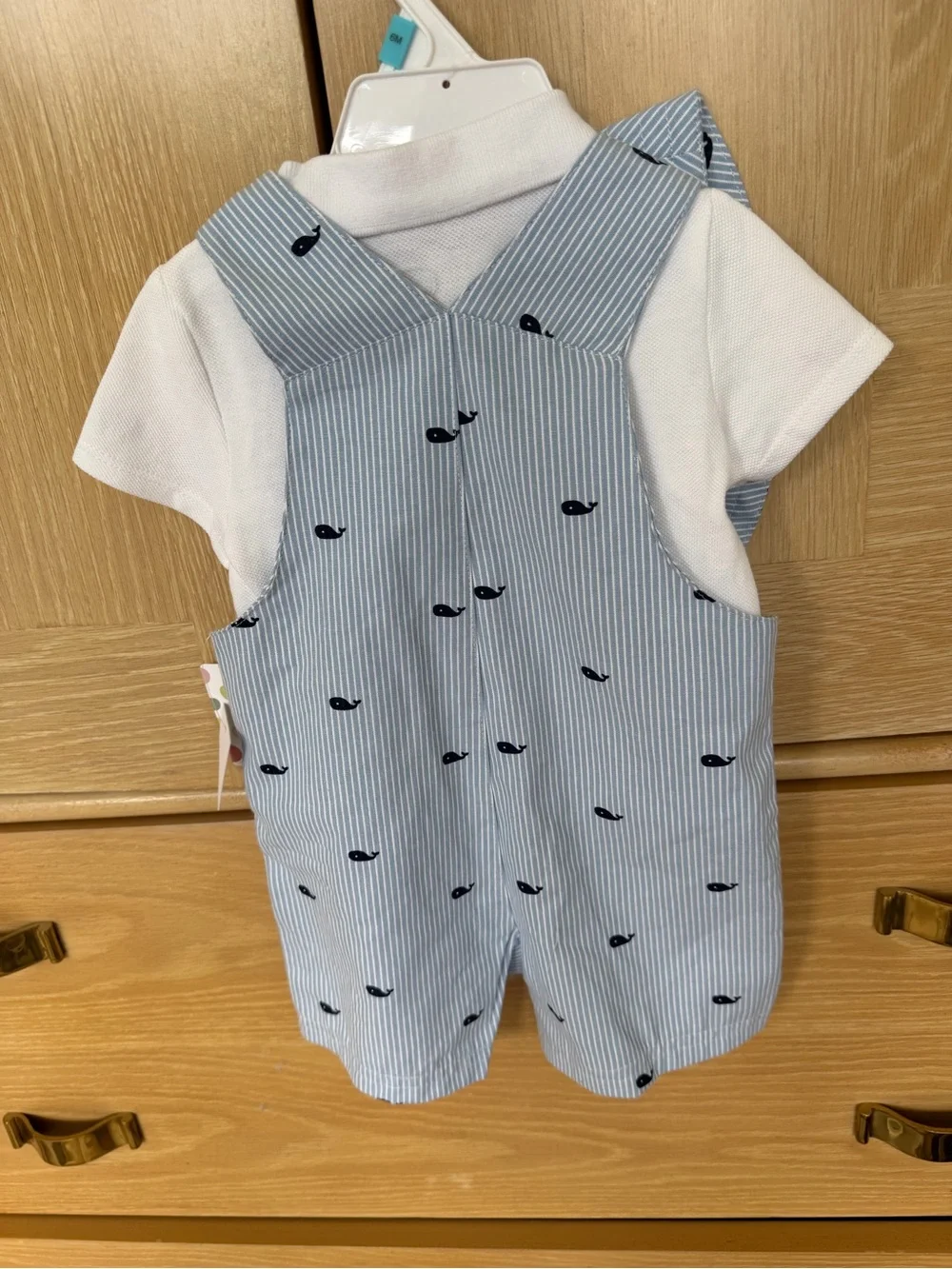 NWT, Little Me Blue Whale Stripe Romper with Hat, 6M